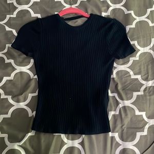 navy blue open back shirt